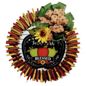 Hand Crafted Fall Clothespin Wreath